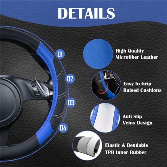 Line Rider Microfiber Leather Sporty Steering Wheel Cover Universal Fit - Picture 3 of 7
